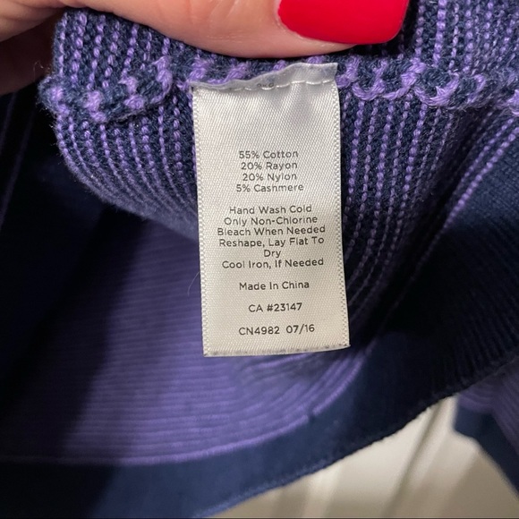 7 Tops $25/ Talbots Navy Blue Sweater with Purple Stripes. Size Medium - Picture 6 of 8
